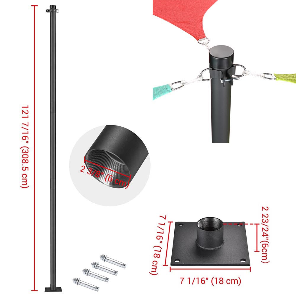Yescom Shade Sail Posts (Pole, Base, D-Ring Clamp)