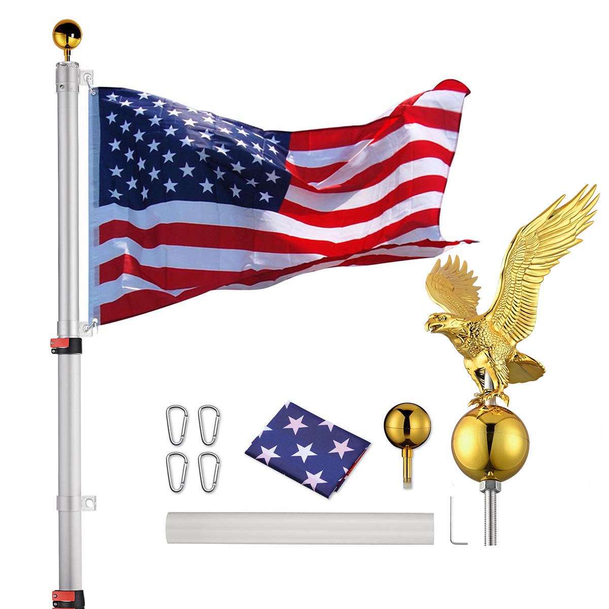 Yescom EZ GO Telescopic Flagpole with Regal Eagle