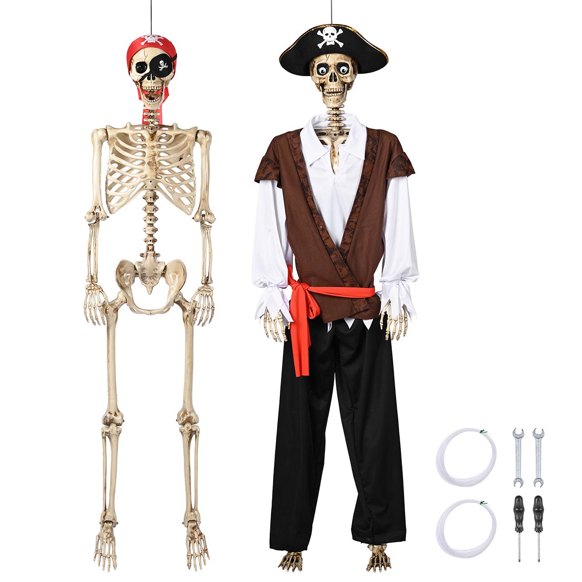Yescom 5.6Ft Halloween Skeleton Set - Posable Pirate Captain & Crew