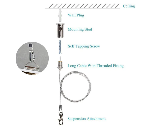 5ft Suspension Cable Kit for Panel, Troffer, Linear, and Shop Lights (Set of 4)