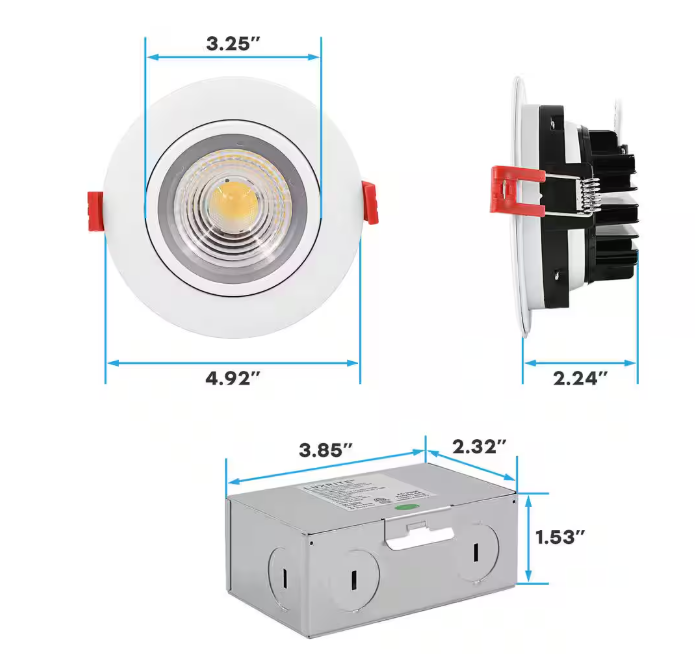 4 Inch Recessed Downlight - Swivel, 9W, Selectable CCT, 540 Lumens, 120 VAC