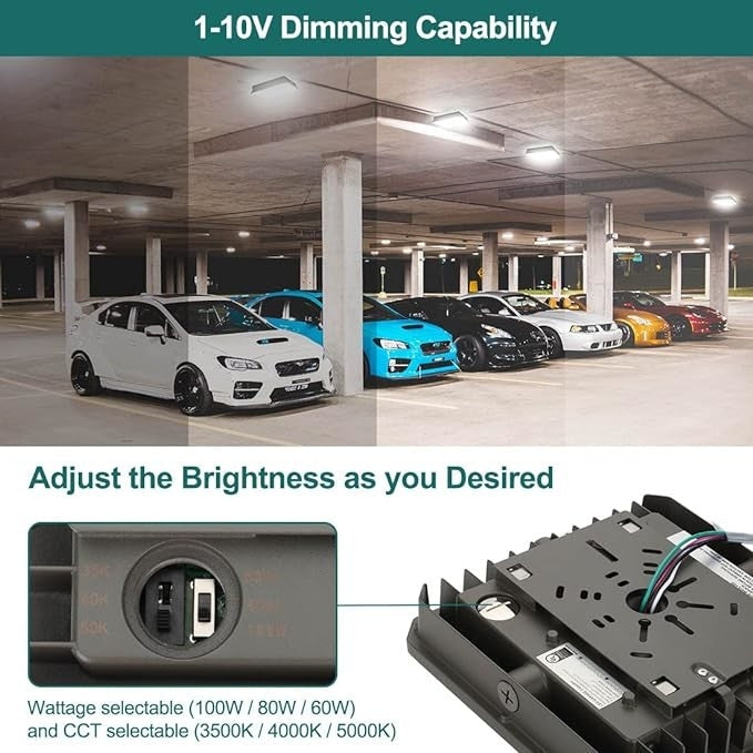 LED Canopy Light, 3-Pin Sensor Based, 100W/80W/60W, 3500K-5000K, 13000 Lumens, 120-277 VAC