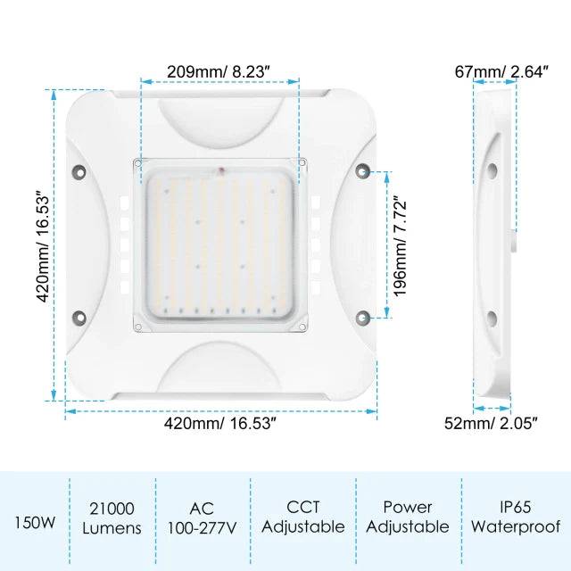 LED Canopy Light, 150W/120W/90W, 4500K-5700K, 21,000 Lumens, 100-277 VAC