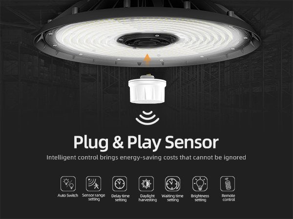 LED UFO High Bay Light - Built-in Sensor Base, Selectable Watt 310W/270W/240W, CCT 5000K, 47,430 Lumens, 120-277 VAC