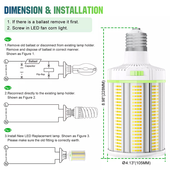 LED Corn Bulb, 120W, 16800 Lumens, 5000K, E39 Base, 100-277 VAC
