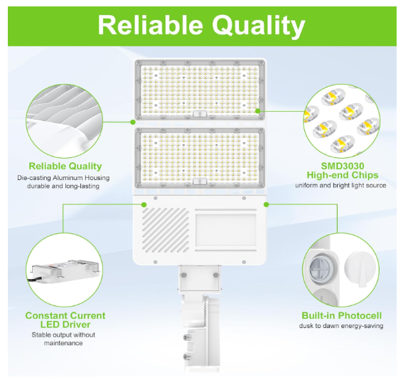 320W LED Parking Lot Light with Photocell, 5000K, 48000 Lumens, 100-277 VAC, Universal Mount