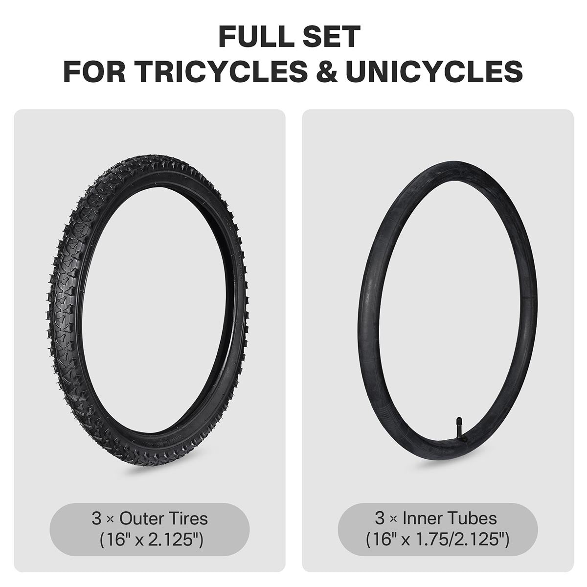 Yescom 16"-24" Opt. Bicycle Tires & Tubes 3-Pack for Trike & Unicycle