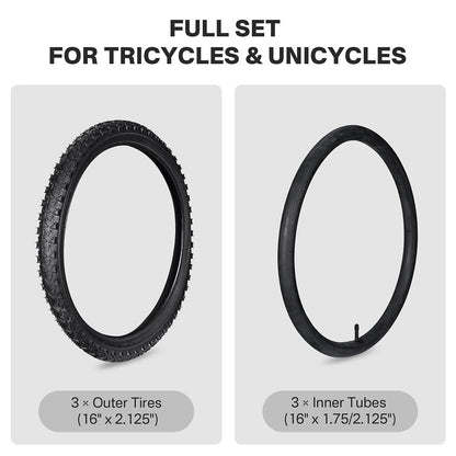 Yescom 16"-24" Opt. Bicycle Tires & Tubes 3-Pack for Trike & Unicycle