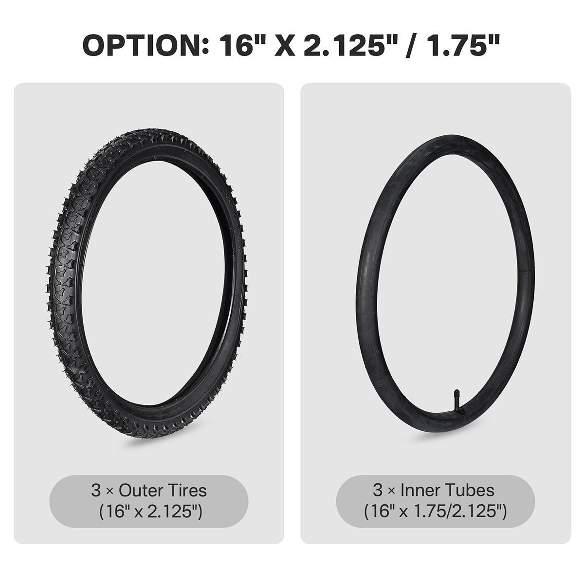 Yescom 16"-24" Opt. Bicycle Tires & Tubes 3-Pack for Trike & Unicycle