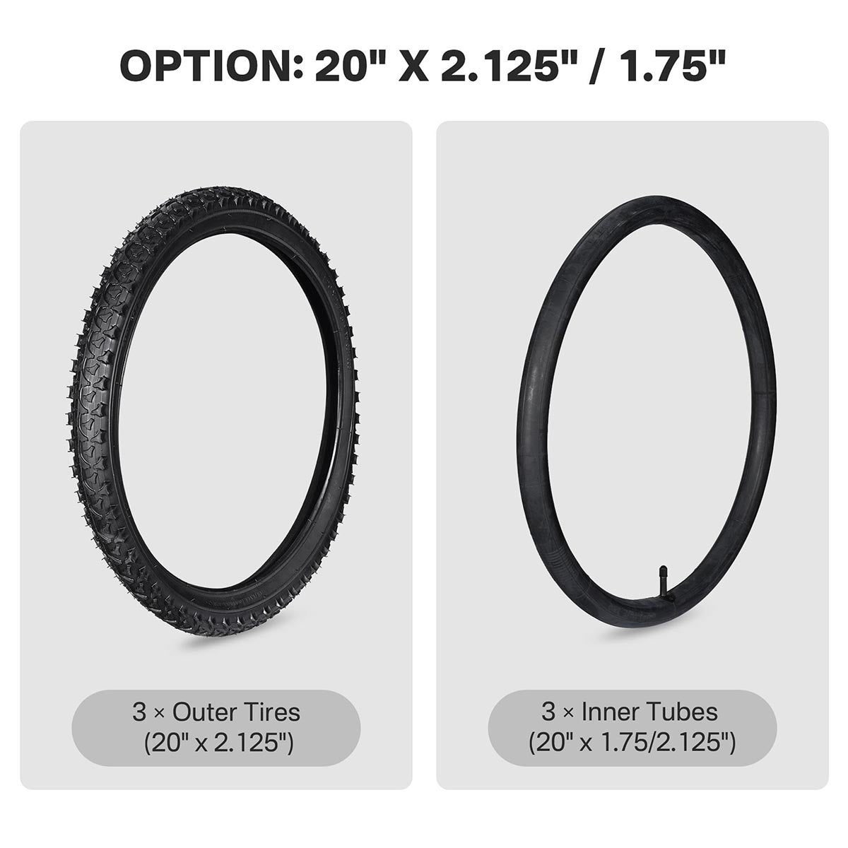 Yescom 16"-24" Opt. Bicycle Tires & Tubes 3-Pack for Trike & Unicycle