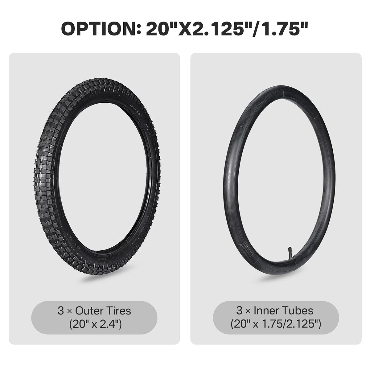 Yescom 16"-24" Opt. Bicycle Tires & Tubes 3-Pack for Trike & Unicycle