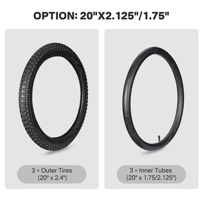 Yescom 16"-24" Opt. Bicycle Tires & Tubes 3-Pack for Trike & Unicycle