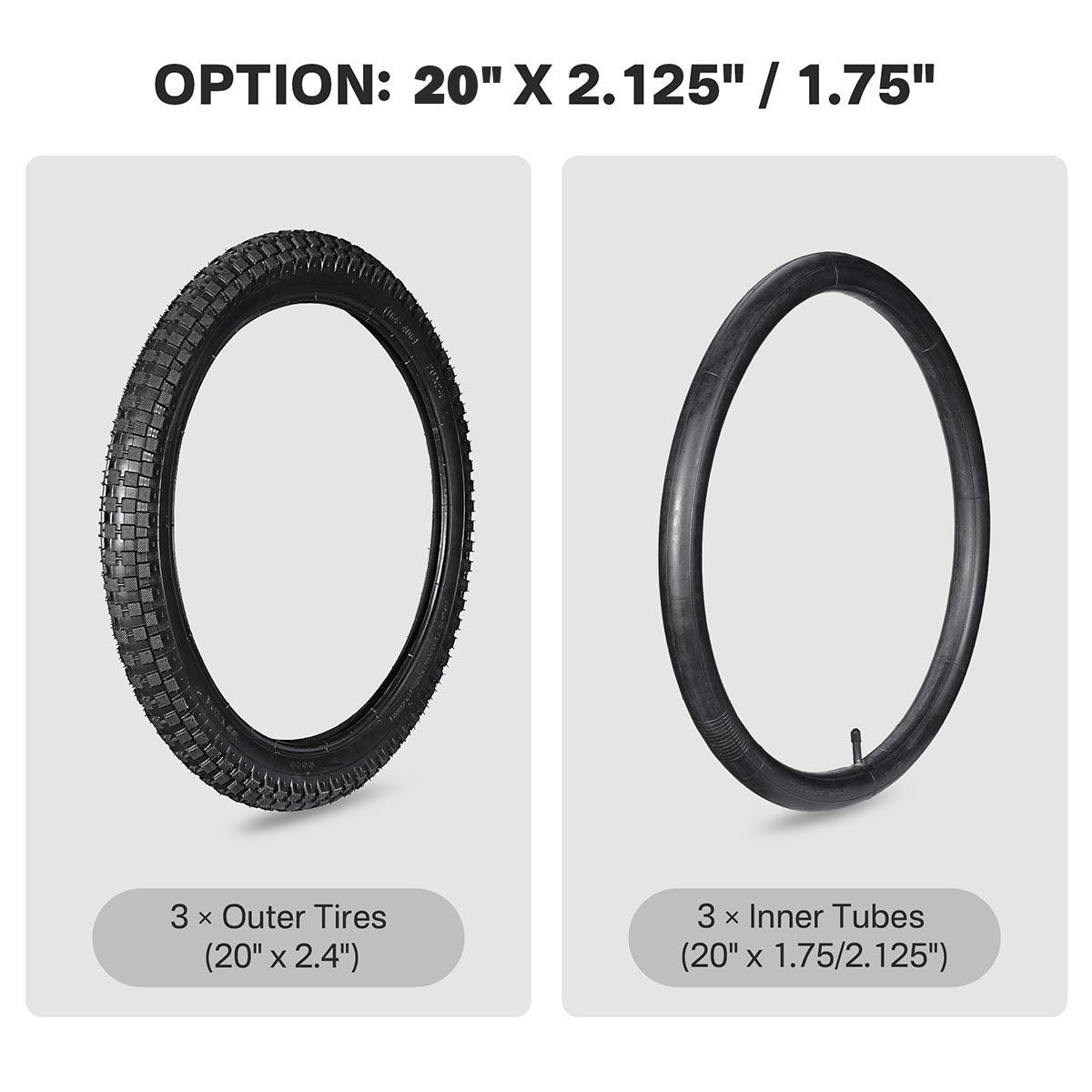 Yescom 16"-24" Opt. Bicycle Tires & Tubes 3-Pack for Trike & Unicycle