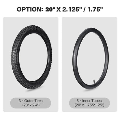 Yescom 16"-24" Opt. Bicycle Tires & Tubes 3-Pack for Trike & Unicycle