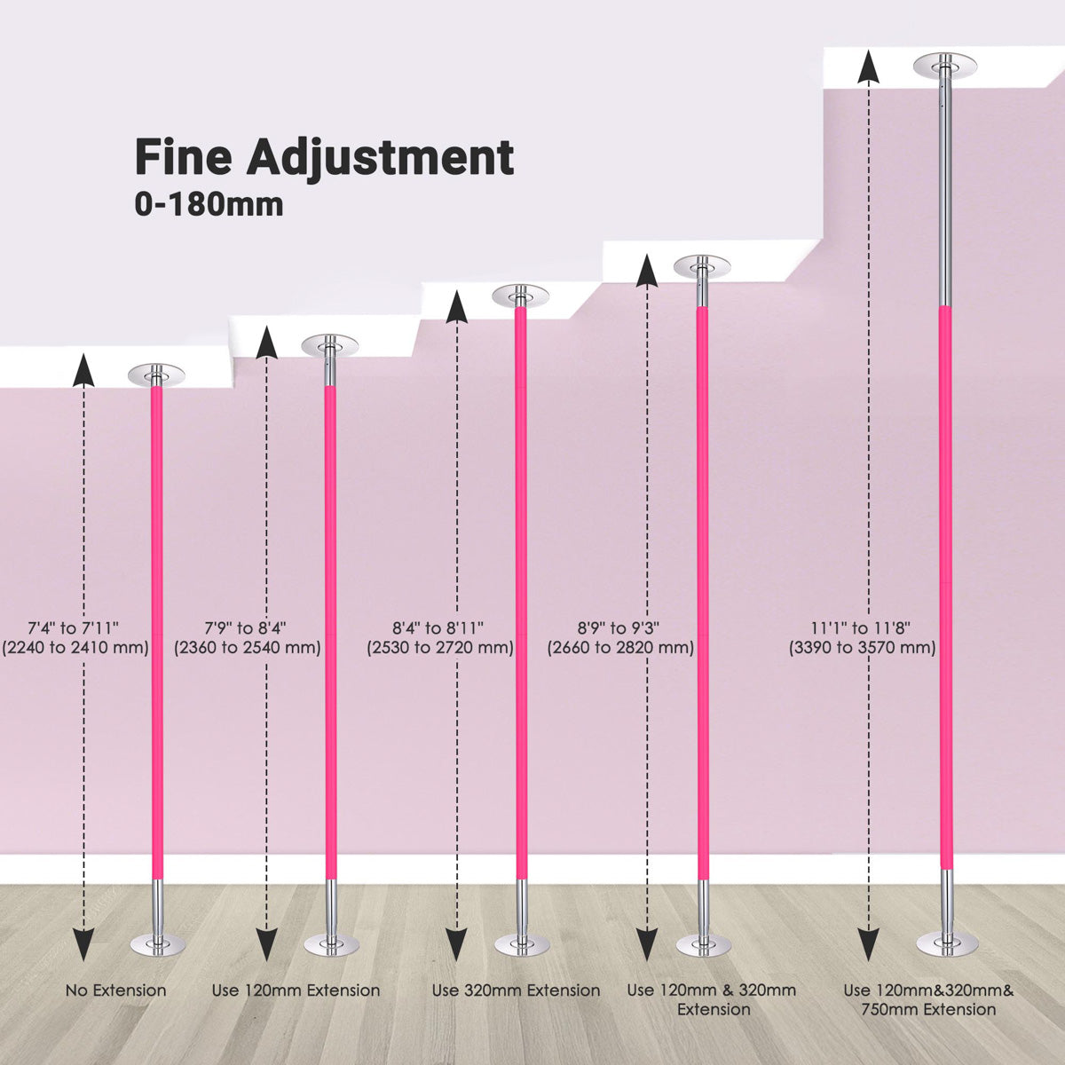 Yescom Silicone Portable Spinning Pole D45mm Ceilling Height Options