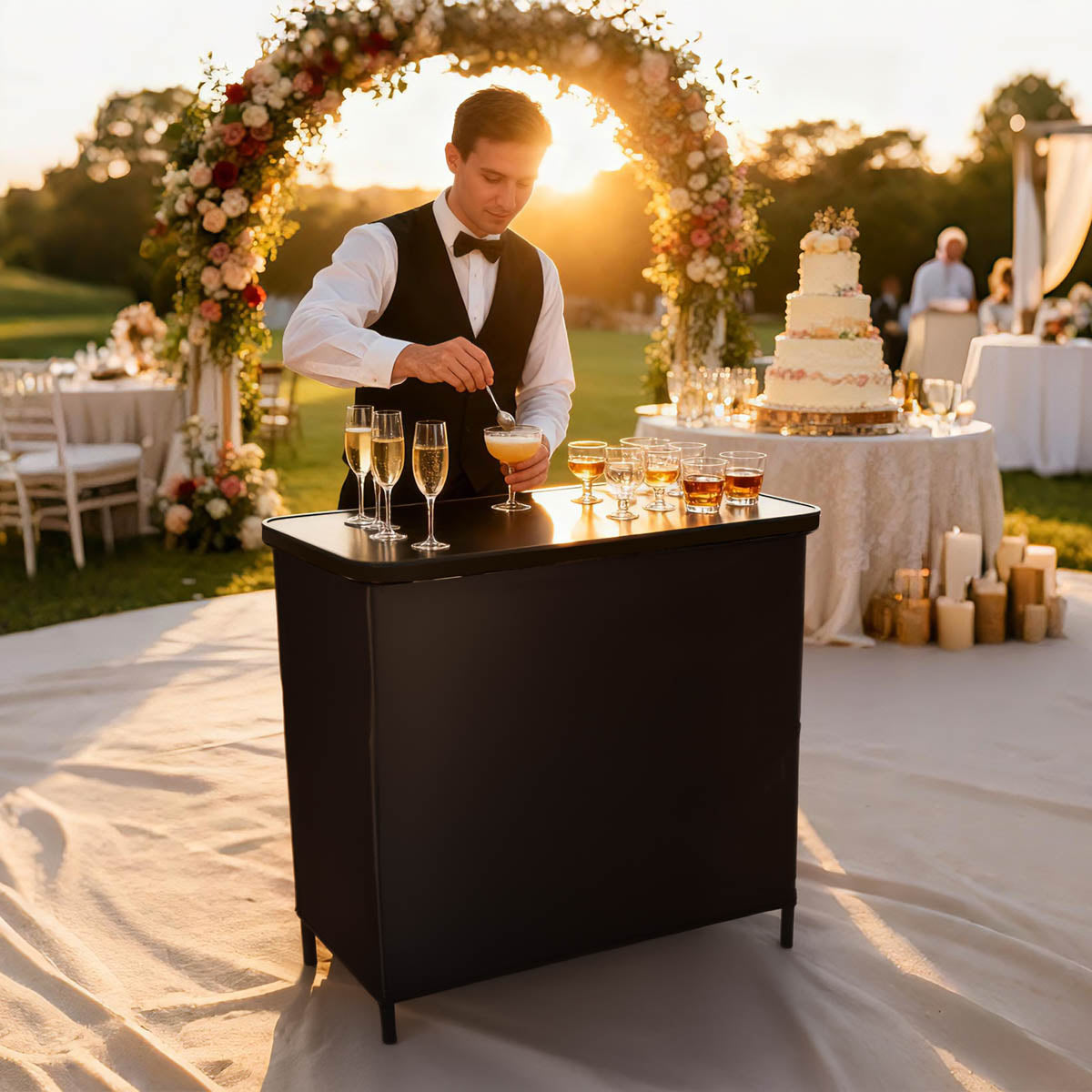 Yescom Folding Portable Bar Table with Storage Shelf