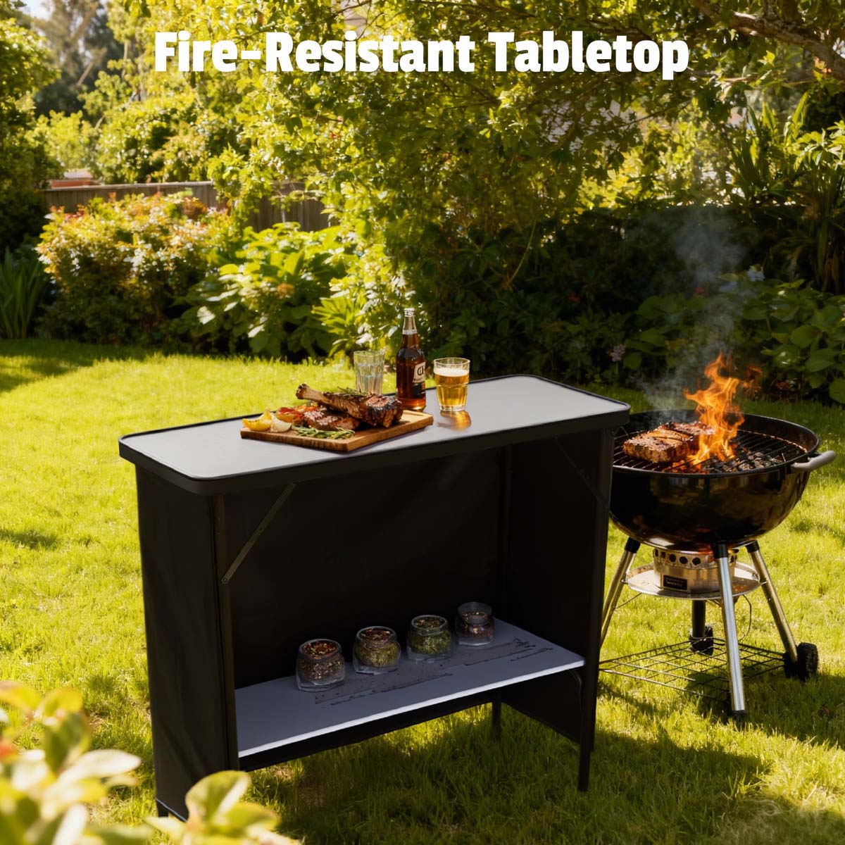 Yescom Folding Portable Bar Table with Storage Shelf