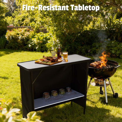 Yescom Folding Portable Bar Table with Storage Shelf