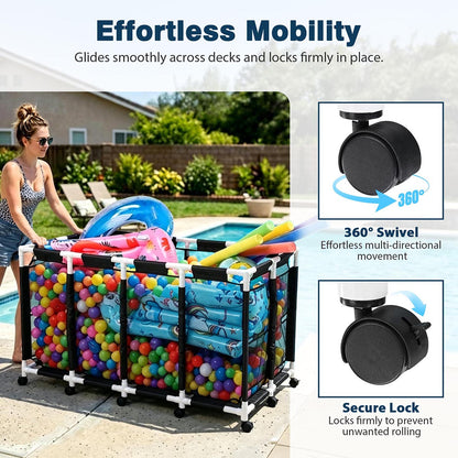 Yescom Stable PVC Pool Toy Storage Bin Mesh Rolling Cart