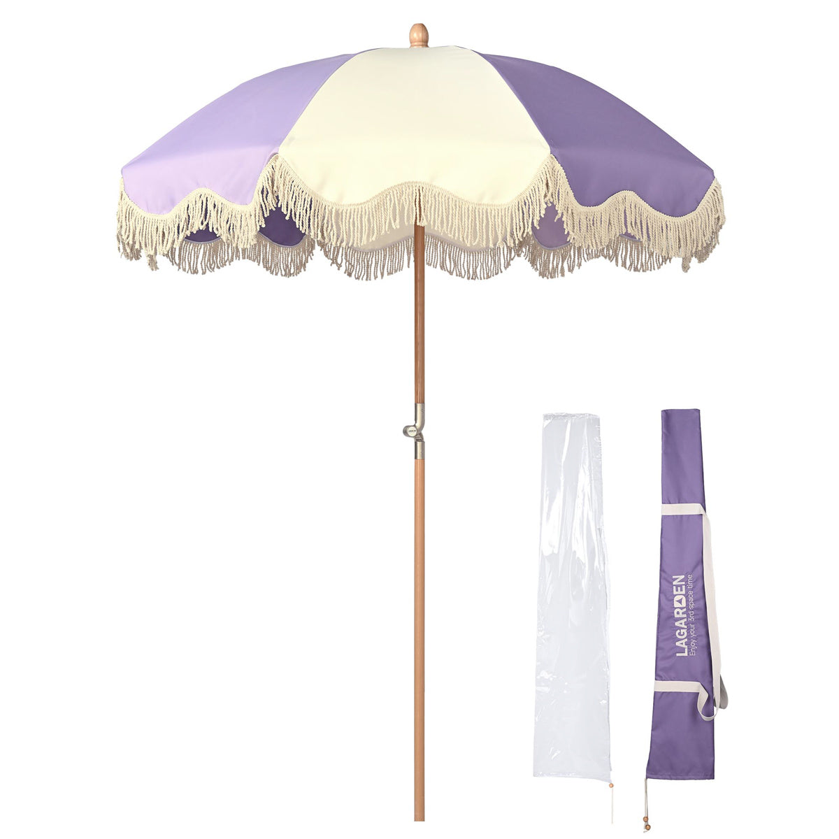 LAGarden Patio Outdoor Market Fringe Umbrella Tilt Palm Springs