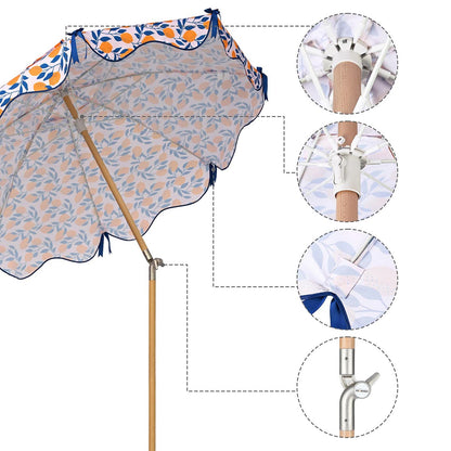 LAGarden 6ft Outdoor Patio Wood Market Umbrella Scalloped Edge 8-Rib