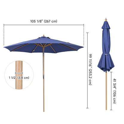 LAGarden 9ft Patio Wood Market Umbrella Acrylic Fabric Tilt