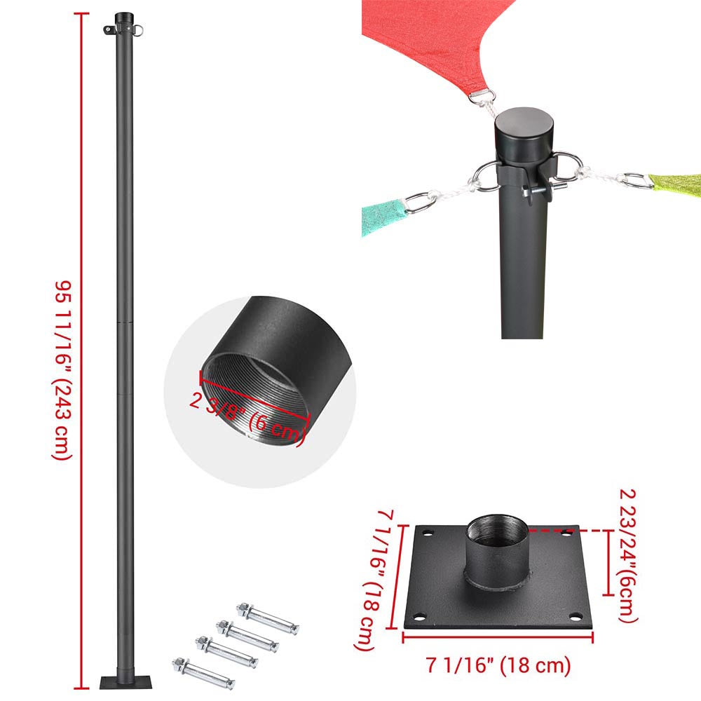 Yescom Shade Sail Posts (Pole, Base, D-Ring Clamp)
