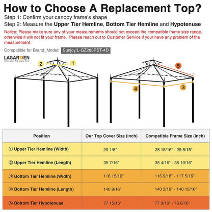 Yescom 12x10 ft Sunjoy L-GZ288PST-4D Gazebo Replacement 2-tier
