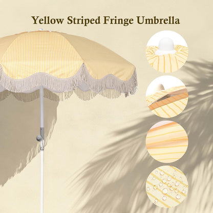 Yescom 6ft Fringe Patio Beach Umbrella with Corkscrew Anchor