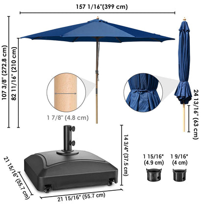 Yescom 13ft Wood Patio Umbrella with Base & Wheels