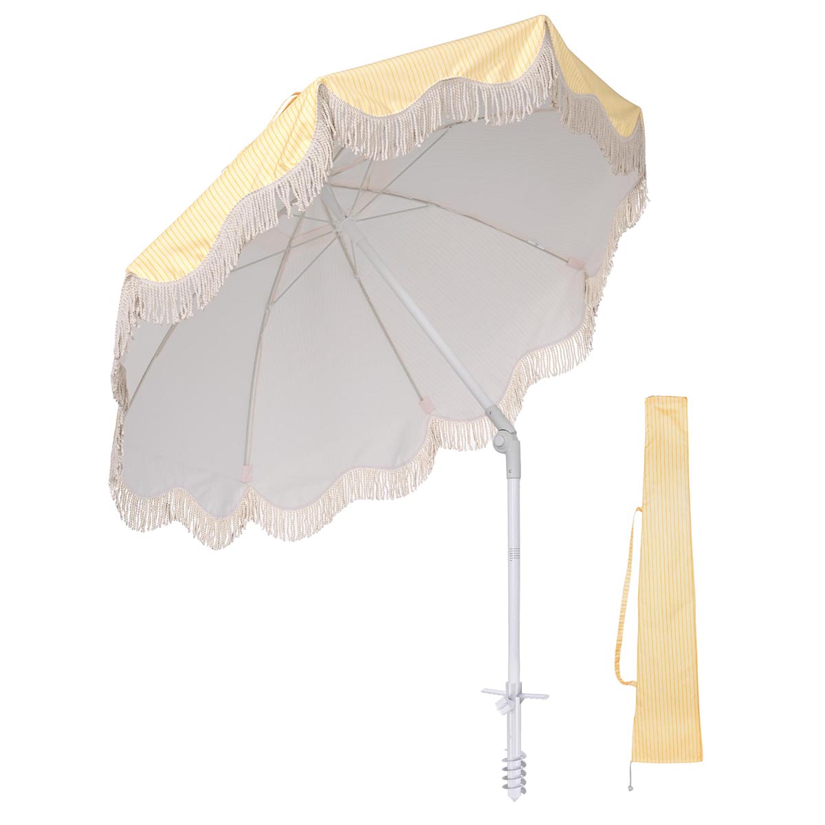 Yescom 6ft Fringe Patio Beach Umbrella with Corkscrew Anchor