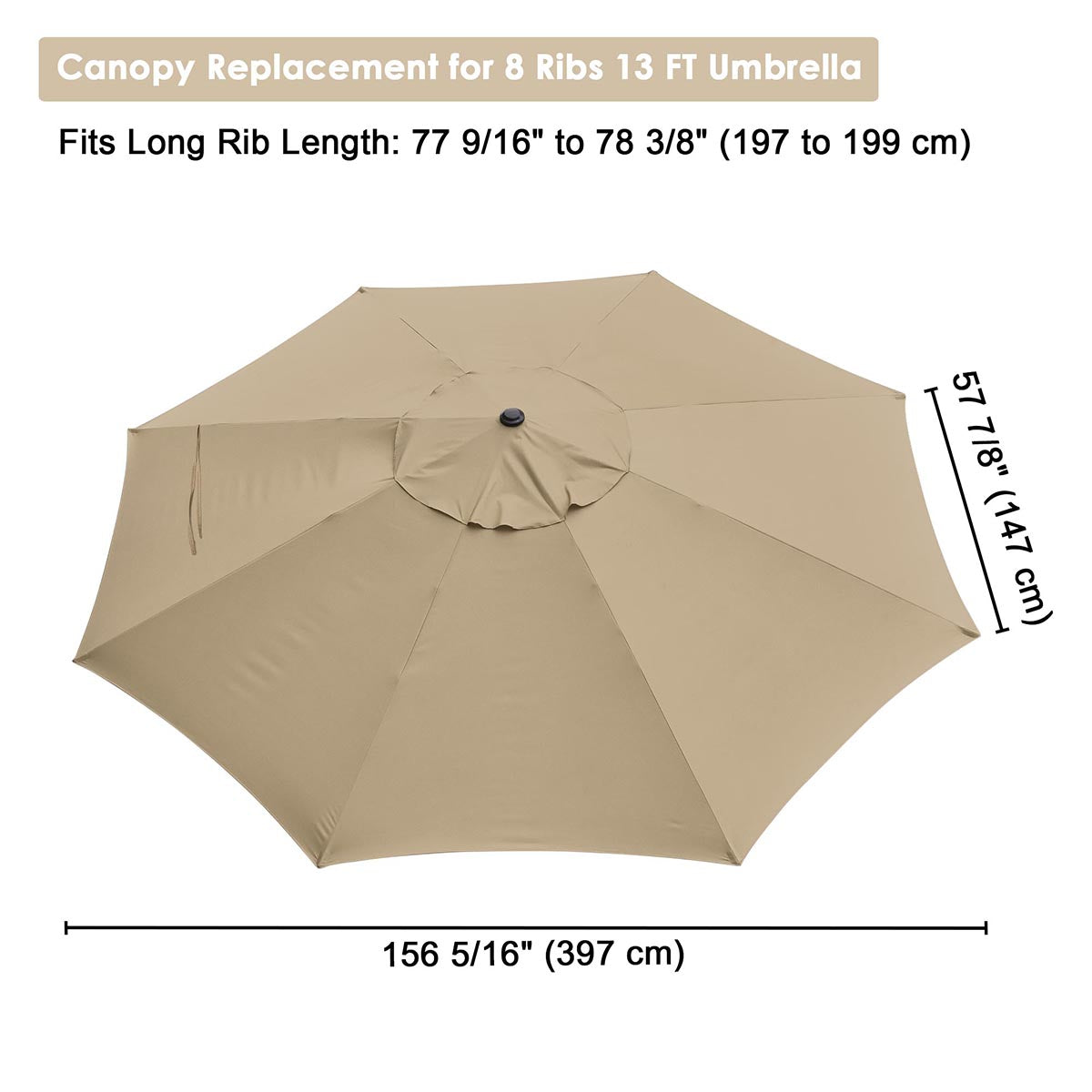 Yescom 13' Outdoor Market Umbrella Replacement Canopy 8-Rib