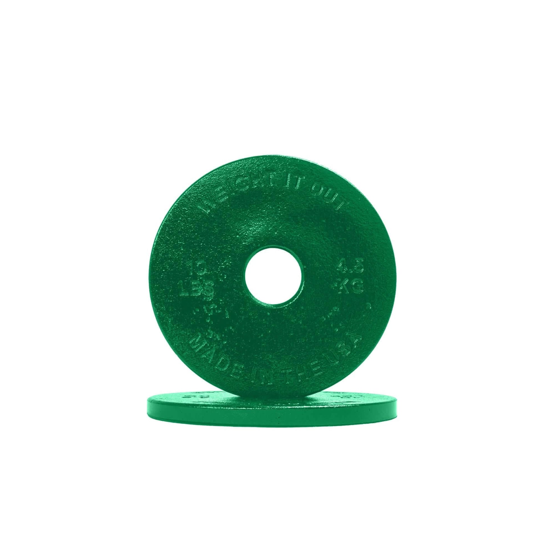 Cast Iron Machined Loadable Dumbbell Sets - front view (10 lbs) in green