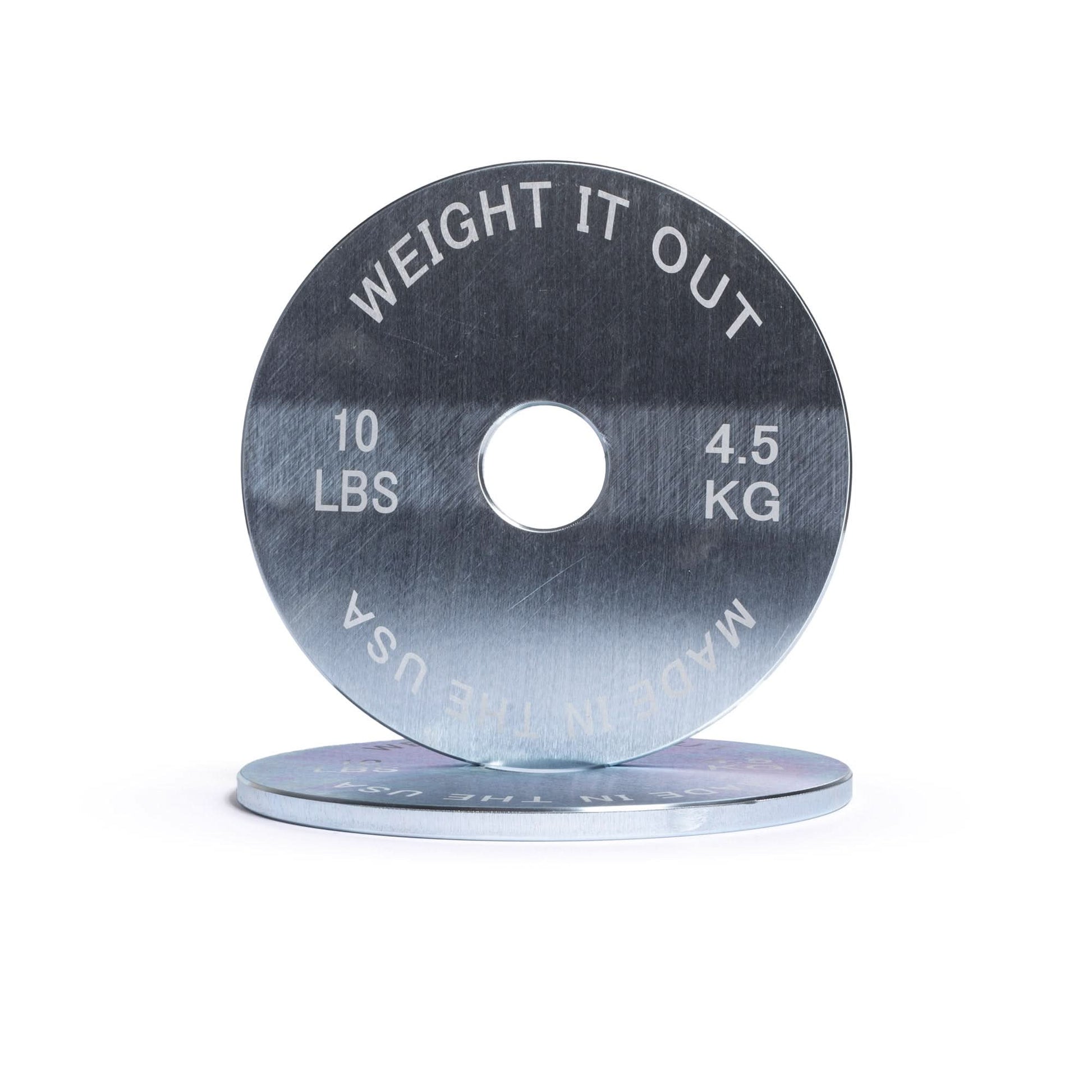 Solid Steel Calibrated Weight Plate Pairs - front view 10 lbs (silver finish)