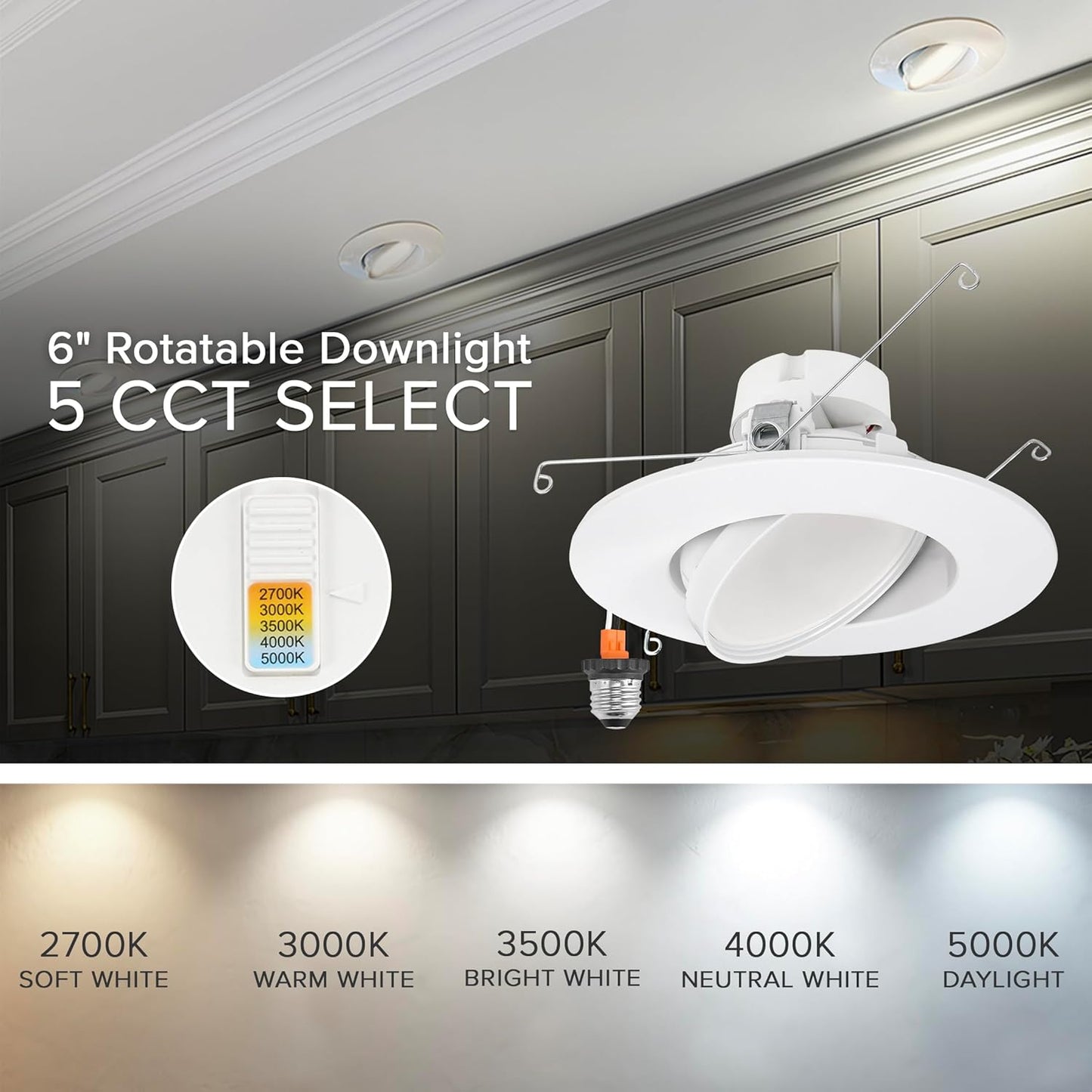 6 Inch LED Recessed Light, 11W, Selectable CCT, 1,100 Lumens, 120 VAC