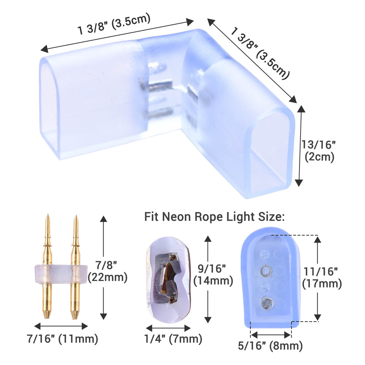Yescom LED Neon Splice Kit 2-Wire Connectors & Pins 10-Set 14x7mm