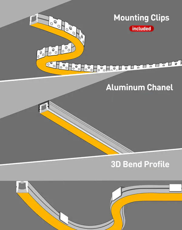 120V 3D Bend Flexible Neon Flex LED Strip, Top & Side Bend, 6000K Cool White