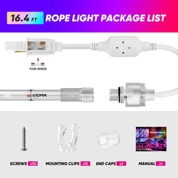 120V RGB Twinkle LED Rope Light with Remote Control and Dynamic Color Modes