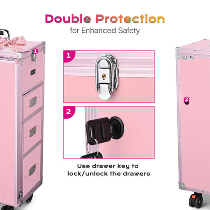 Byootique Makeup Artist Nail Tech Travel Case Workstation (Lefty & Righty) Pink