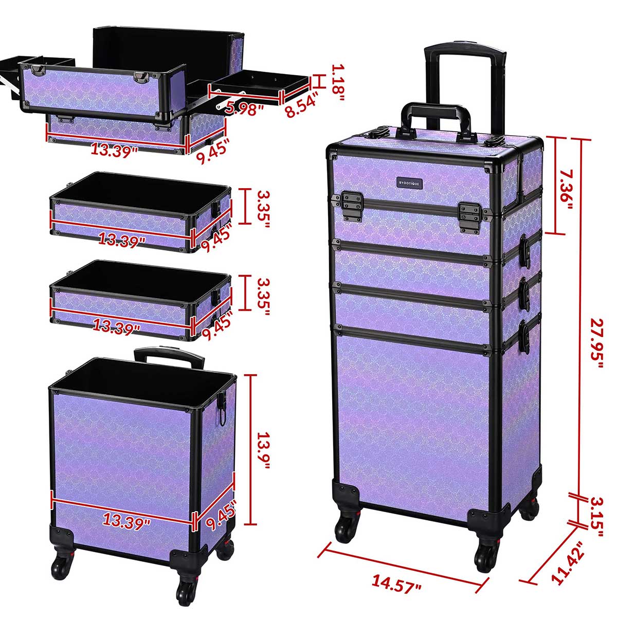 Byootique Rolling Makeup Case ForgetMeNot Artist Travel Case