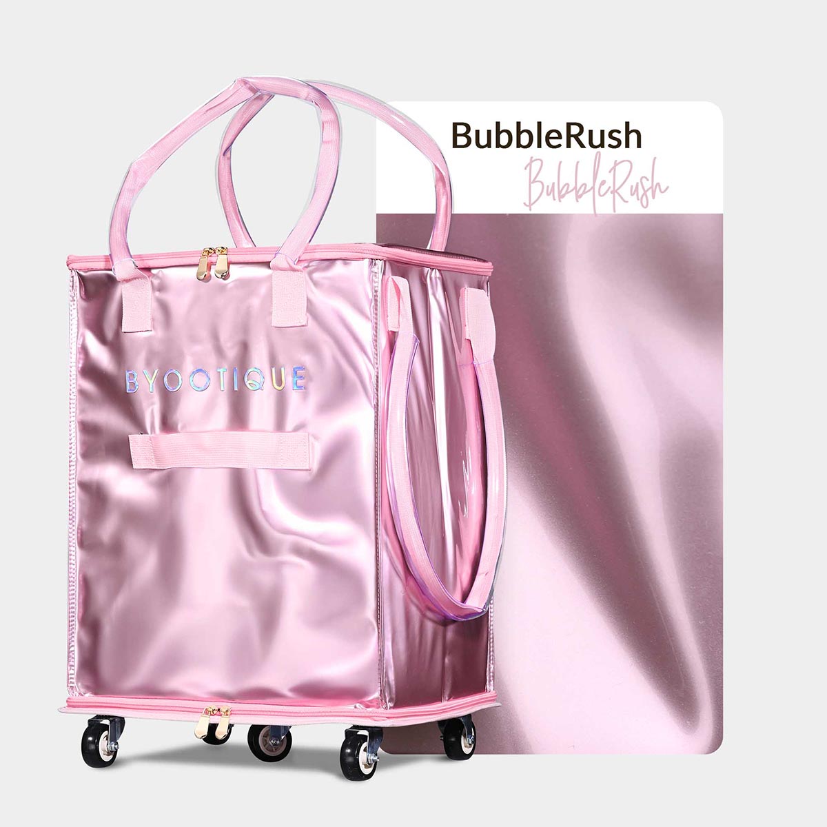 Byootique Shopper Bag with (5)Wheels & (3)Handles Rolling Grocery Tote