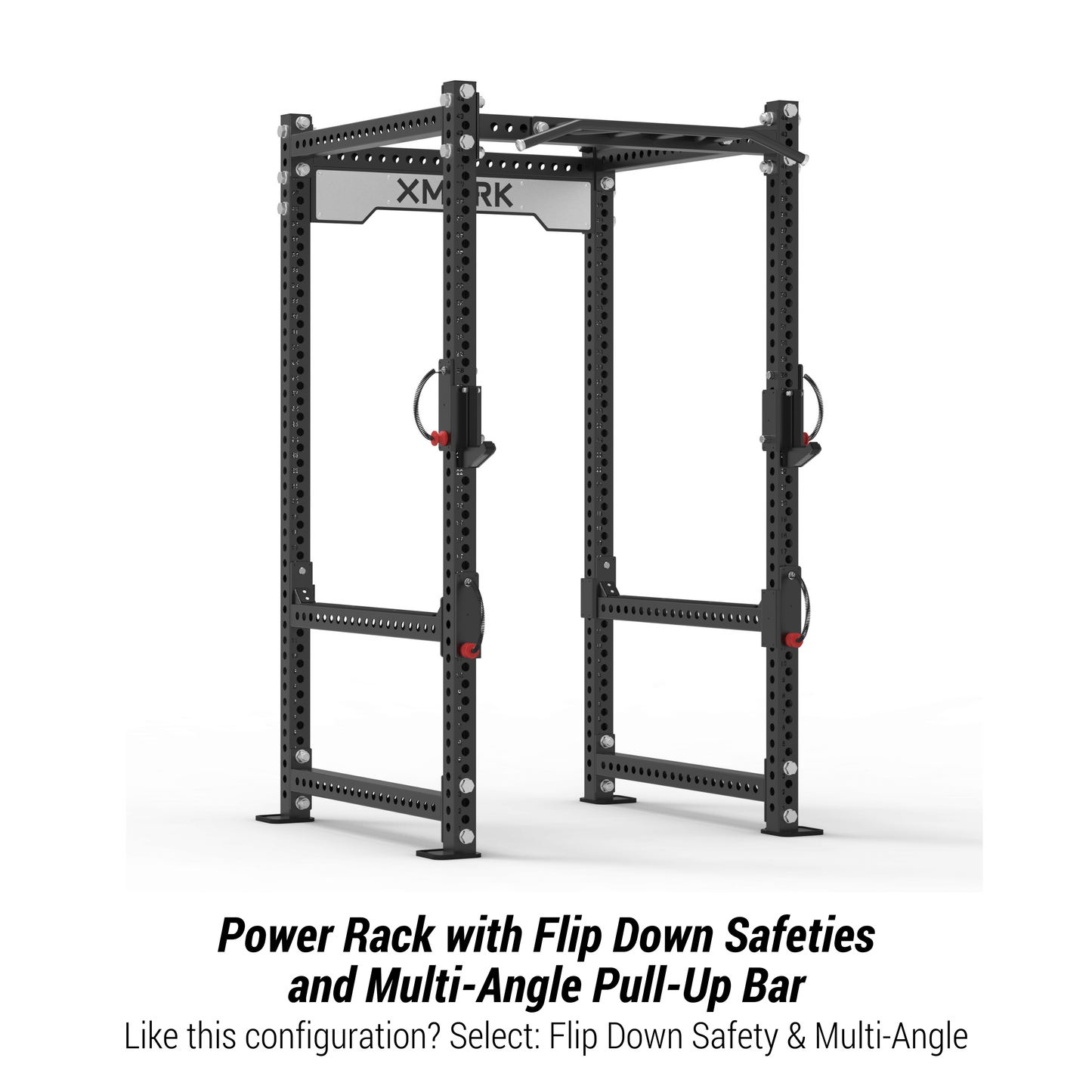 XMARK Viper Power Rack showcasing flip down safeties and multi-angle pull-up bar for versatile workouts.
