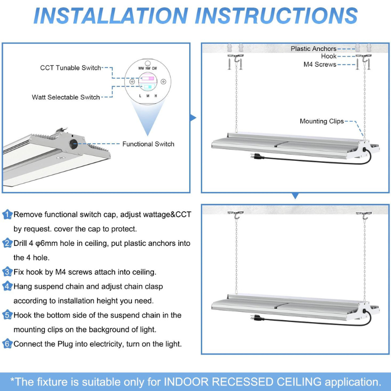 LED Linear High Bay Light, 1.2ft, 110W/130W/165W, 4000K/5000K, 24,750 Lumens, 100-277 VAC