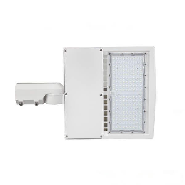 LED Parking Lot Light Bracket - White 3-in-1 Adjustable Mount | Direct, Trunnion & Slip Fitter Arm