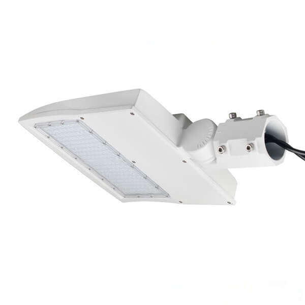 LED Parking Lot Light Bracket - White 3-in-1 Adjustable Mount | Direct, Trunnion & Slip Fitter Arm