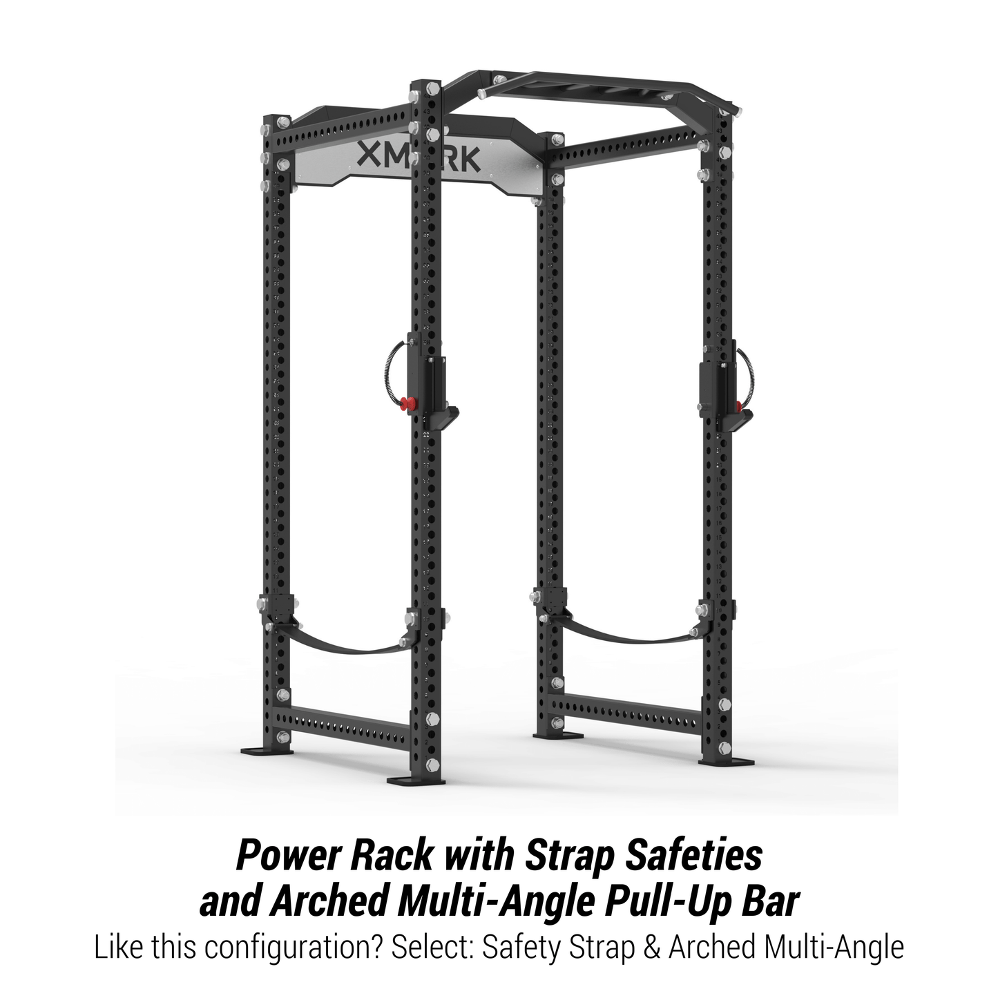 XMARK Viper Power Rack featuring a sturdy design with strap safeties and arched multi-angle pull-up bar.