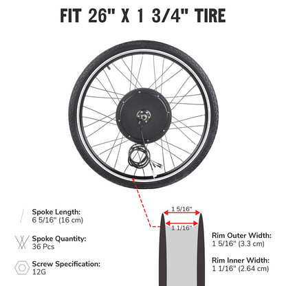 Yescom Brushless Electric Bicycle Engine, 48v 1000w Front Wheel Hub Motor Kit