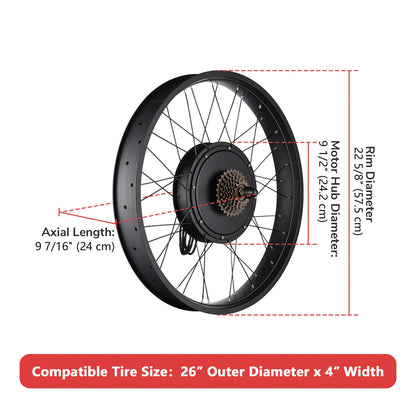 Yescom 26" Electric Bicycle Motor Rear Wheel Fat Tire Kit 48v 1000w