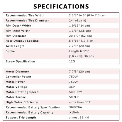 Yescom 24" Rear Wheel Electric Bicycle Motor Kit 36v 750w