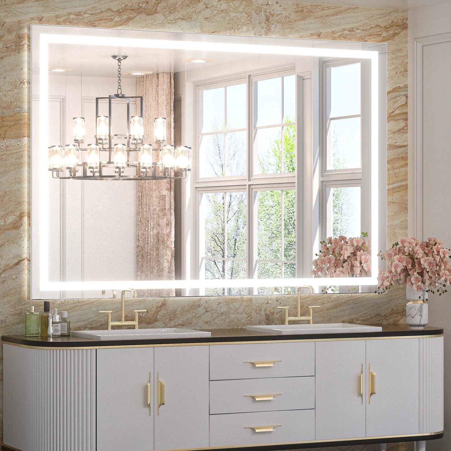 3-Color Dimmable Frontlit LED Bathroom Mirror – ETL Certified - Anti-Fog - Wall-Mounted Vanity